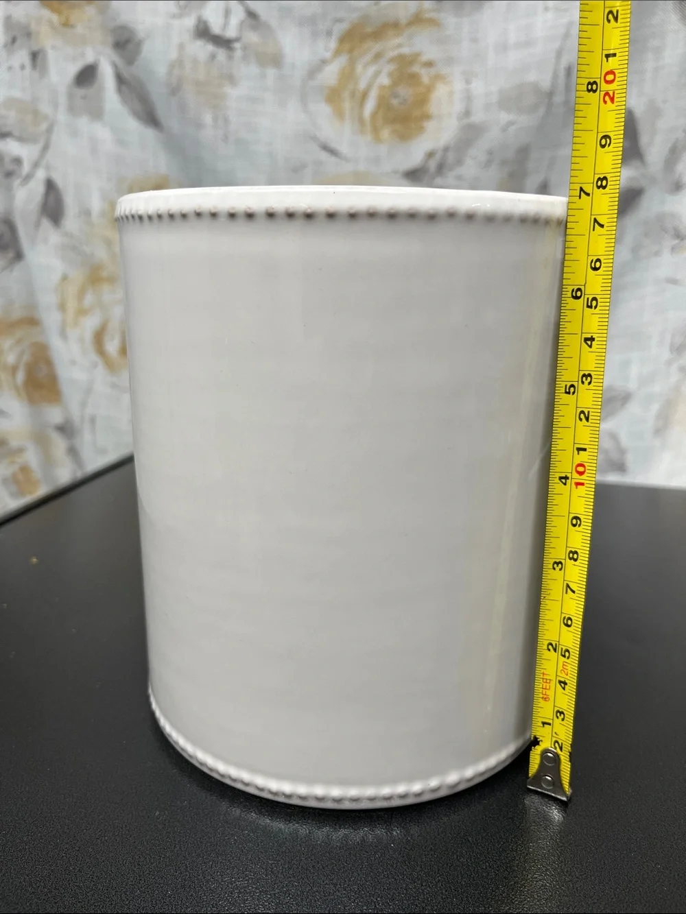 Sur La Table White Embossed Ceramic Utensil Jar